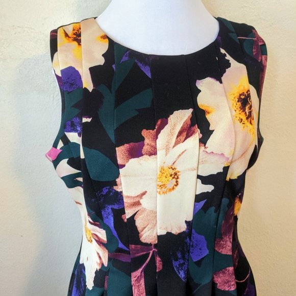 Vince Camuto Ponte A-line Floral Dress Black Print - Picture 4 of 8